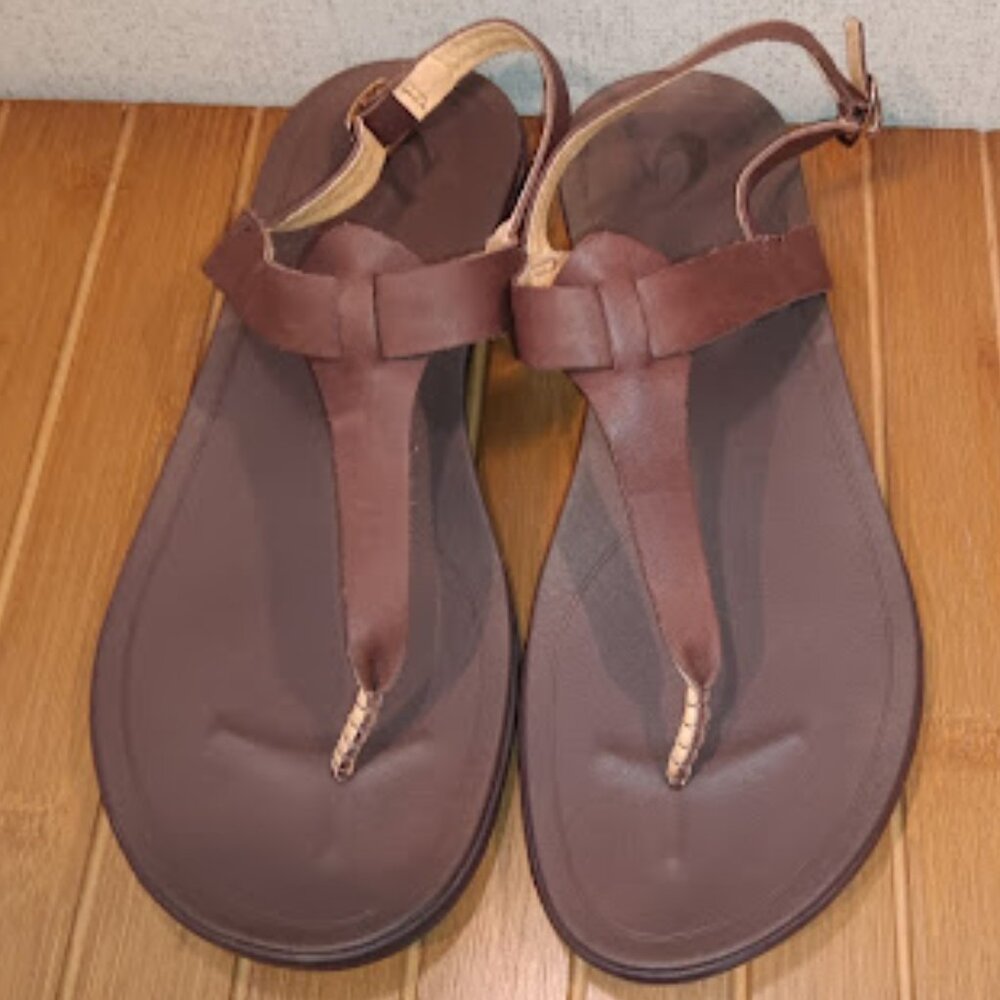 Olukai Women's Sandals Size 10 Eheu Brown Leather Sling Back NWOT